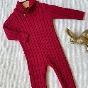 Cozy Red Cable Knit Kids One Piece
